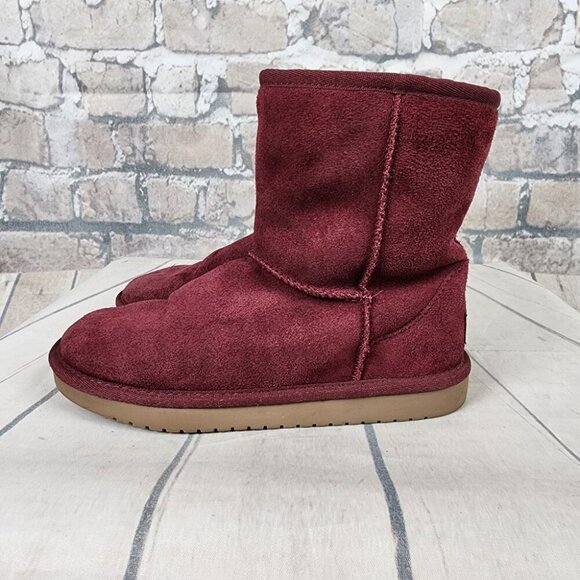 UGG Koolaburra Suede Leather Shearling Fur Lined Winter Boots Cranberry Size 4 - Picture 7 of 15